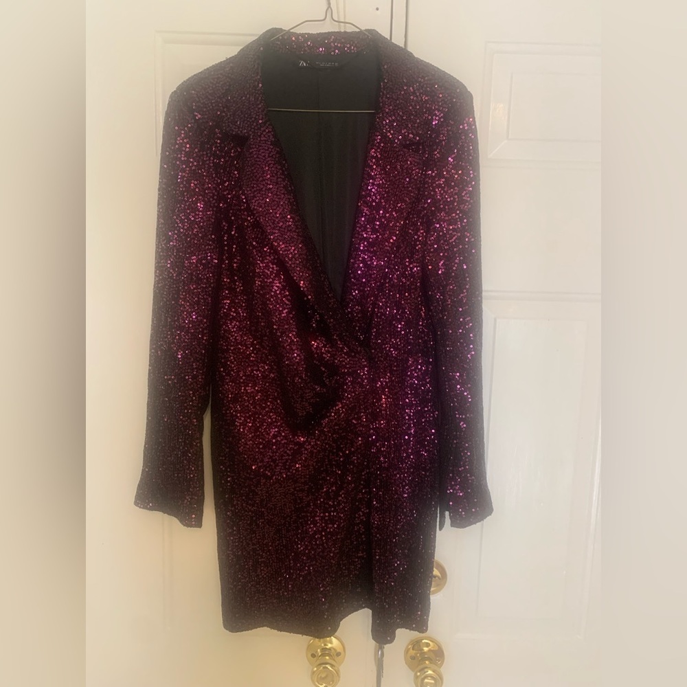Zara purple sequin blazer dress size large